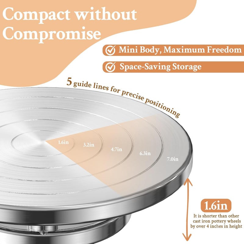 Yncotte 7 Inch Banding Wheel, Double-Sided Pottery Wheel Turnable Aluminium Alloy Metal Sculpting Wheel Rotate with Ball Bearings for Ceramics Clay Model Making Cake Decor Paint Spraying - Image 5